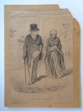 HONORÉ DAUMIER Gravure ancienne Couple rencontre estampe lithographie