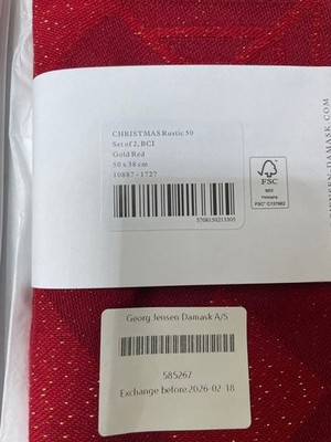 Georg Jensen Damask Placemat Set 2 Gold Red Unused Christmas