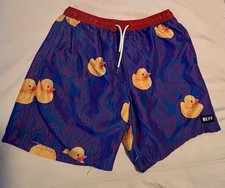 NEFF Rubber Duck Swim Board Shorts Trunks Mens Medium Blue Red Yellow Peace Sign