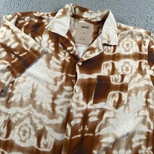 OAS Shirt Mens XL Brown Tie Dye Short Sleeve Cuban Collar Button Pocket Resort