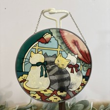 Suncatcher Sleeping Cats In Window Butterfly 6.5  Diameter With Chain