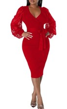 Vestito donna rosso medio taglia media scollo a V bodycon