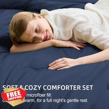 FUANNA Full Size Comforter Set Navy Blue 7 Pcs Bed Bag