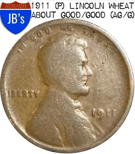 1911 (P) Lincoln Wheat Cent Penny 1c - About Good/Good (AG/G)
