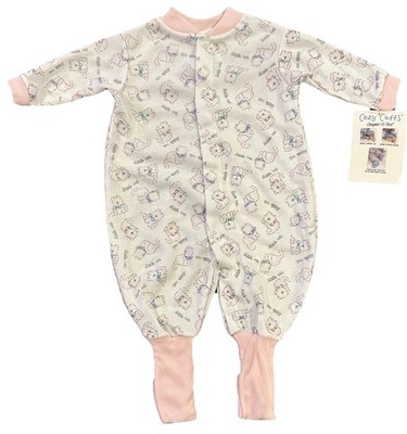 Vintage Snugabye Cozy Cuffs Baby Girl Sleeper Convert a Foot Pink Cats 3-6 M NWT