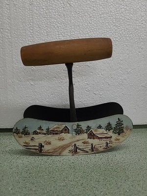 Antique Dual Blade Kitchen Slicer C.M.O'KELLEY HAND PAINTED  Winter Scene