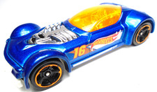 2016 HOT WHEELS BALLISTIK #16 BLUE 1:64 DIECAST 2 7/8" CAR W/ ORANGE WHITE & RED
