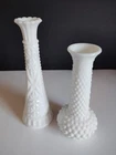 Vintage White Milk Glass Vases Hobnail Geometric Pattern Textured Set of 3