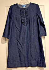 DRAPER JAMES Dark Chambray Shift Dress Ruffle 3/4 Bell Sleeve Women's Size 8 NWT