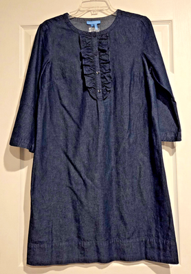 #ad DRAPER JAMES Women#x27;s Dark Chambray Shift Dress Ruffle 3 4 Bell Sleeve Size 8 NWT $29.95