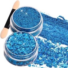 Face Body Glitter Gel 2pcs Blue, 20g Makeup Glitter for Face, Hair, Eyes