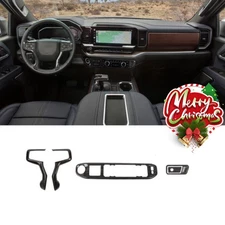 Center Console Interior Overlay Cover For Chevy Silverado 22+ Black Wood ABS 5pc