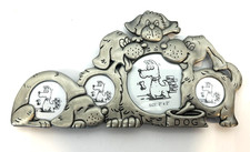 Vintage Pewter Finish Dog Collage Photo Easel Frame 4  x 7  Holds 4 Pictures 2x2