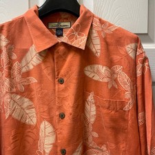 Vintage Tommy Bahama Mens Large Red Floral Hawaiian Camp Shirt 100% Silk Relax