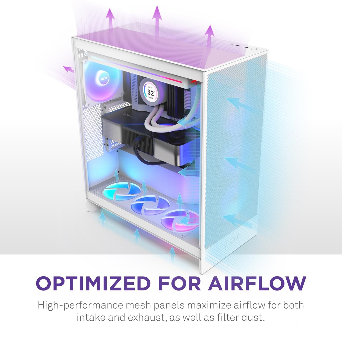 NZXT H7 Flow Mid Tower ATX Case White with 3 Fans and Radiator