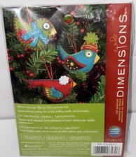 DIMENSIONS 3 Whimsical Bird ORNAMENTS Christmas Felt Craft Kit