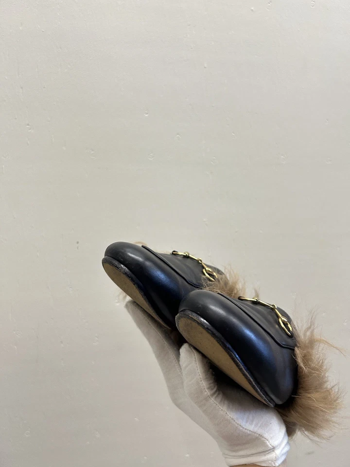 Mocasín Gucci Princetown Jordaan Horsebit de cuero negro piel de abeja 9 EE. UU. 39 UE GM94 Foto 3 de 4