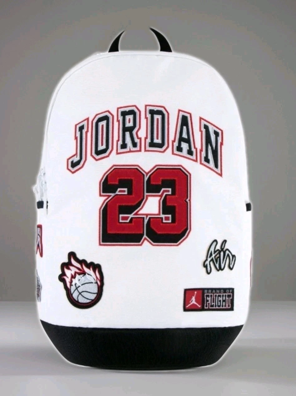 Jordan Backpack White/ Gym Red Universal One Size Bottle Pocket Fits 15" Laptop