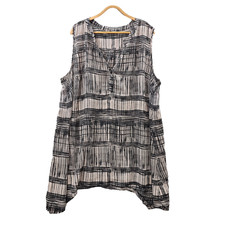 Moda Womens Tunic Dress Plus Size 26 Black Beige Sheer Sleeveless V-Neck