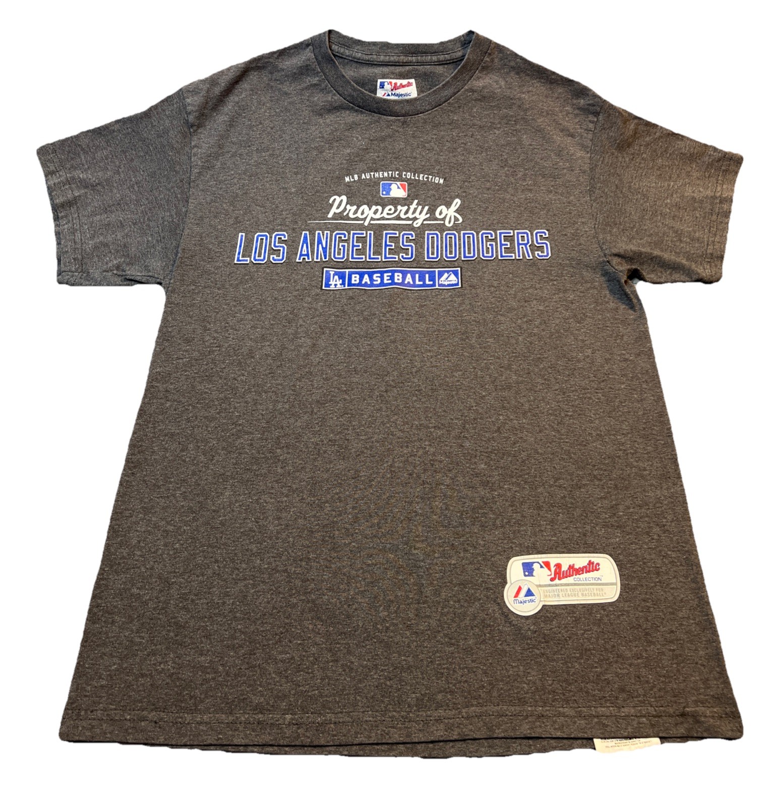 Majestic MLB Authentic T Shirt Mens Size M Property of Los Angeles Dodgers Gray