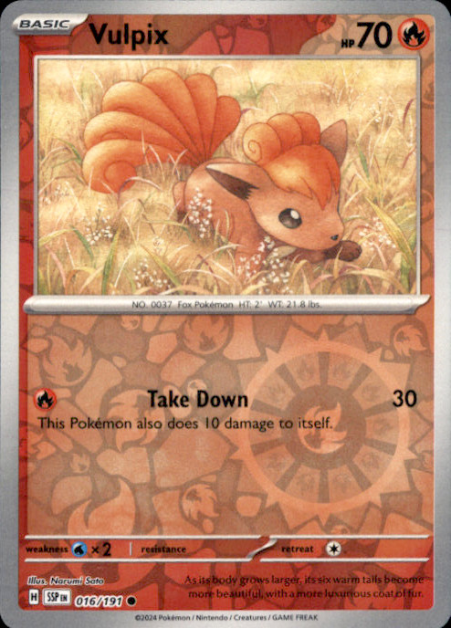 Vulpix Reverse Holo Common SV08: Surging Sparks 016/191 NM Narumi Sato 2024