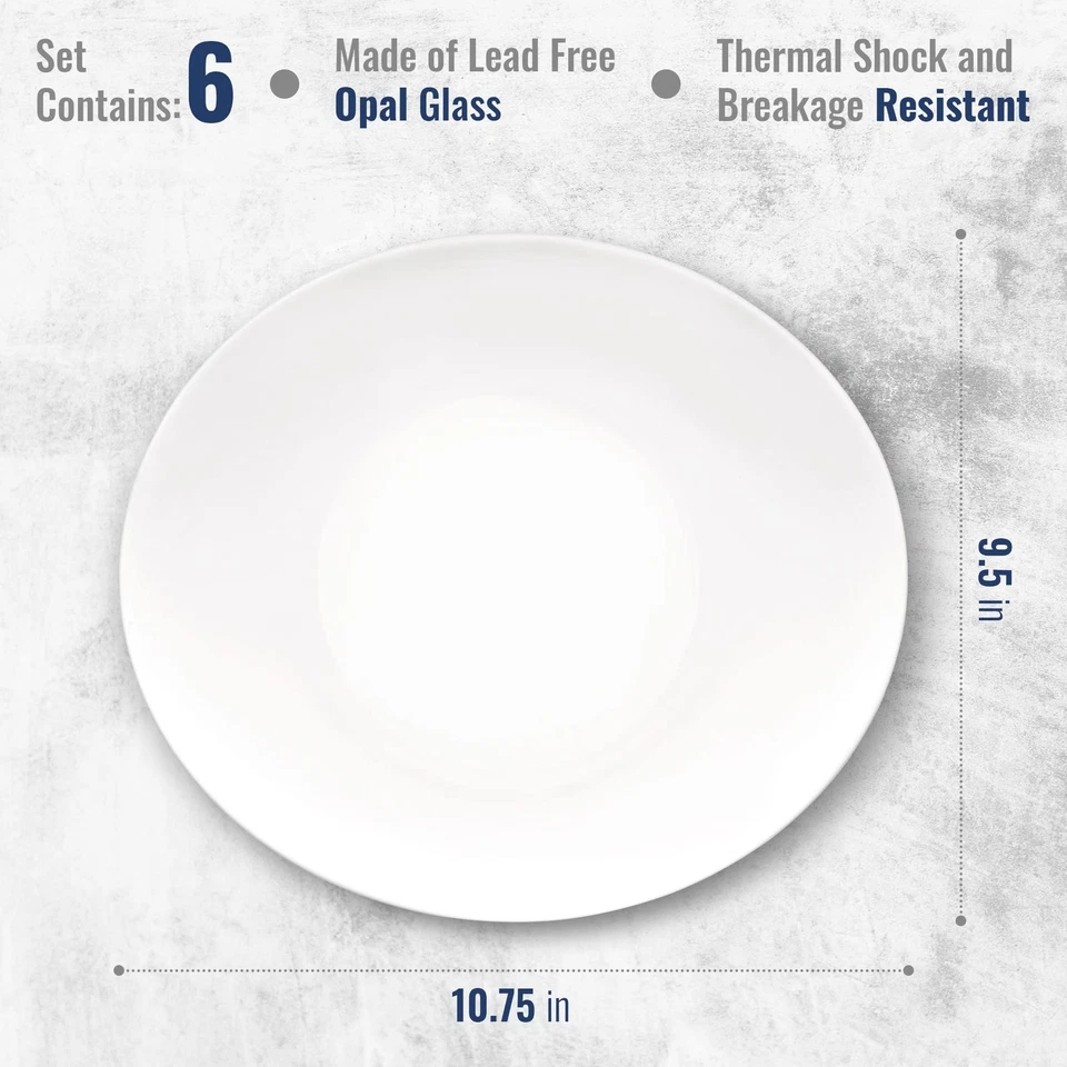 Prometeo Set Of 6 Dinner Plates, 10.75" x 9.5" Tempered Food Safe Opal Glass,... - Image 2 of 4