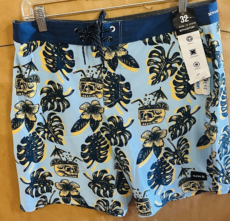 HURLEY PHANTOM Eco Classic Swim Trunks MEN'S 32 Hawaiian Floral Blue New W Tags!