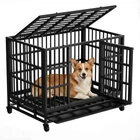Heavy Duty Dog Crate Large Dog Escape Proof Cage Kennel Lockable Wheels Black