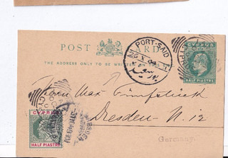 JC054/Cyprus postal stationery addition oo 1904 (transit stamp Port Said) Dresden
