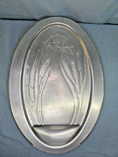 Aluminum Roaster Broiler Server VTG USA Made Oval Footed Platter Ducks&Cattails