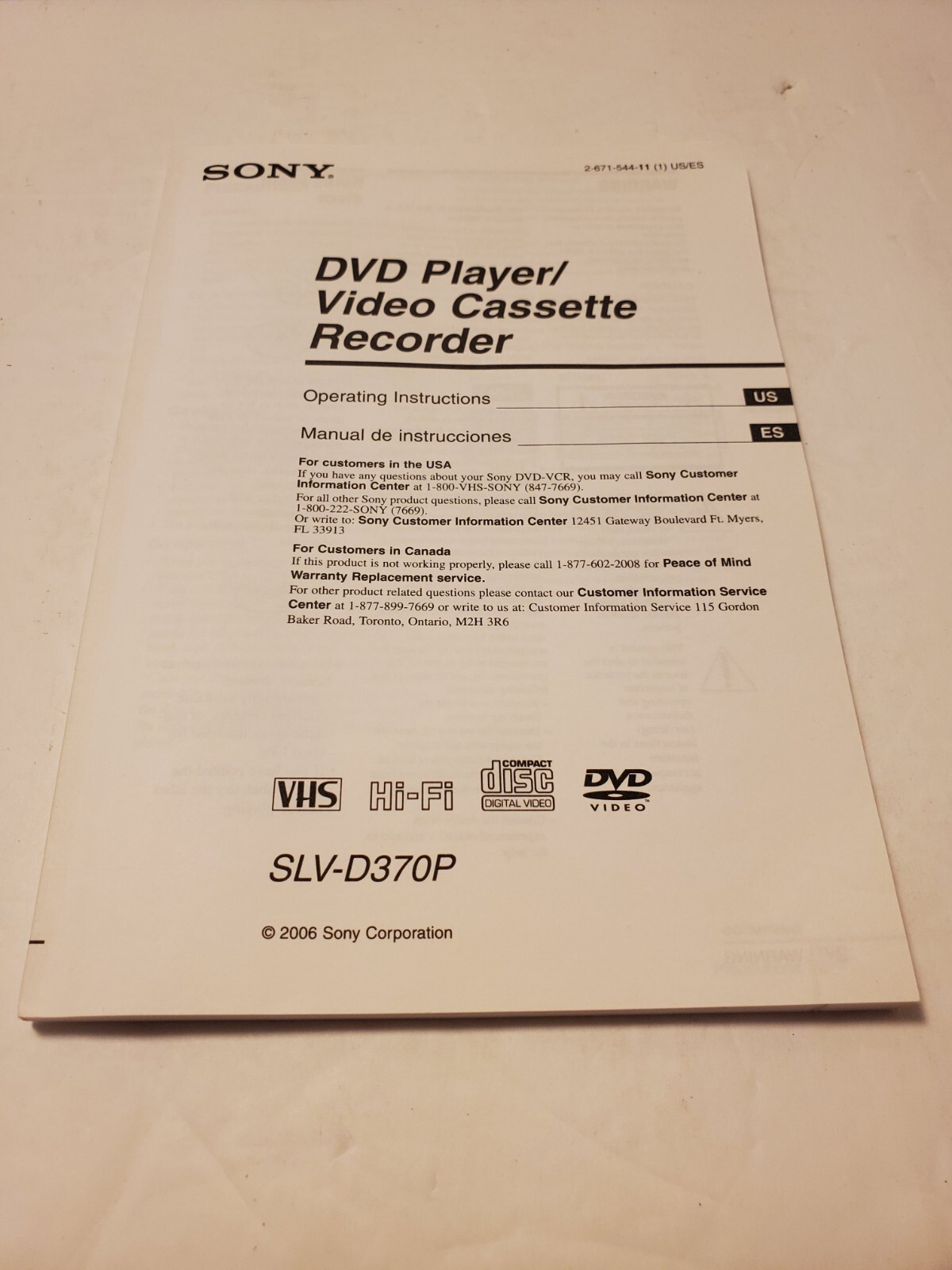 Sony SLVD370P VHS/DVD Combo Original Users Manual *MINTY* eBay