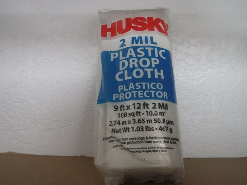 9' x 12' ft 12 mil Clear Plastic DROP CLOTH Sheeting Window SEAL Painting HUSKY - Picture 1 of 4
