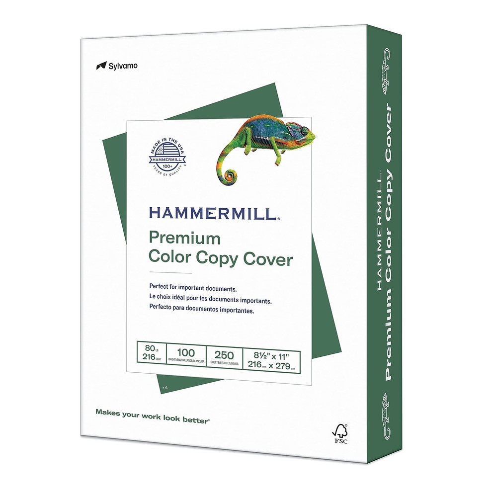 Hammermill 80lb Premium Color Copy Cardstock 250 Sheets 8.5x11 Acid Free Bright White Paper