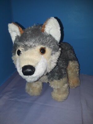 Aurora World Gray Tan Timber Wolf Plush Stuffed Animal 10''