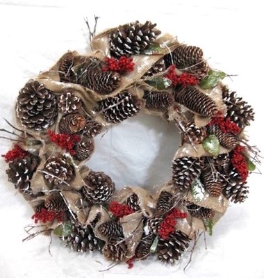 Centrotavola Natalizi Con Juta.Decorazioni Ghirlanda Da Porta Corona Pigne Bacche E Juta 56 Cm Addobbi Natale Ebay