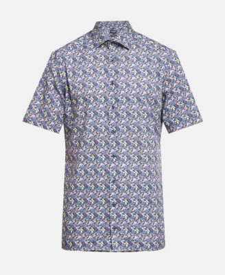 OLYMP Luxor Modern Fit Herren Hemd Kurzarm Blau geblümt Größe 42/16 1/2''/L *Neu*