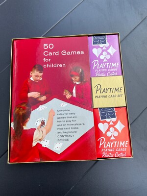 VINTAGE New 50 Card Games For Children Book & Cards Playtime Playing Card Co