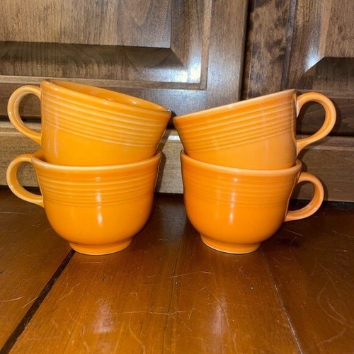 4 Orange Fiesta Tea Cups 7oz Fiestaware Homer Laughlin Mugs - Picture 2 of 5