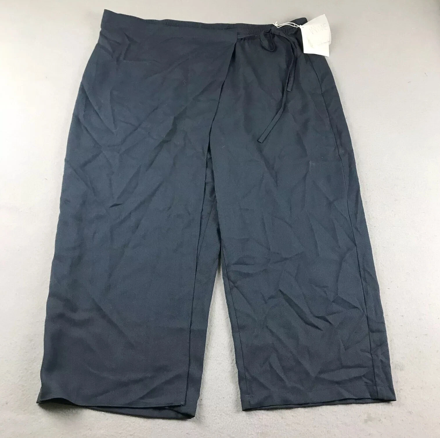 Wynne Layers Pants Womens 1X Black Tie Waist Wide Leg Lightweight Capris NWT