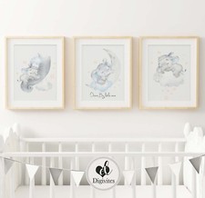 Baby boy Nursery Wall Art sleeping elephants dream big little one set of 3 boho