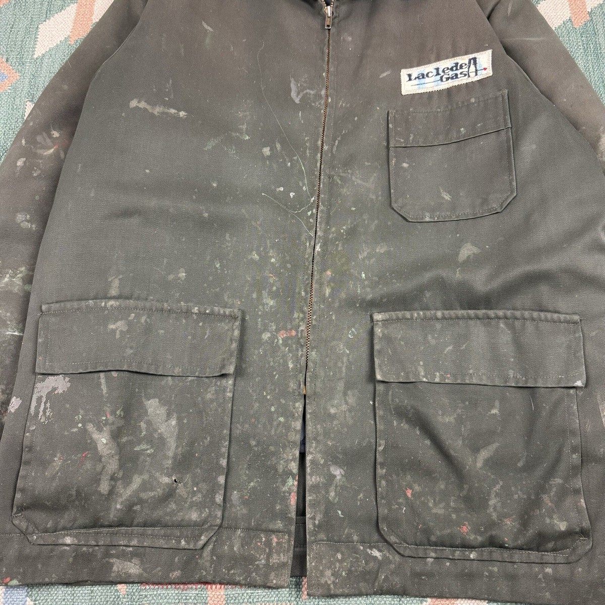 Vintage 50s Work Jacket Paint Distressed Quilted Full Zip Men's