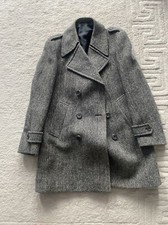 Harris Tweed St Michael Vintage Uk Raw Herringbone Tweed Double Breasted Coat M