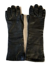 Women  s Black Leather Long Gloves Acrilic Lining Made In Italy Size 6 1/2
