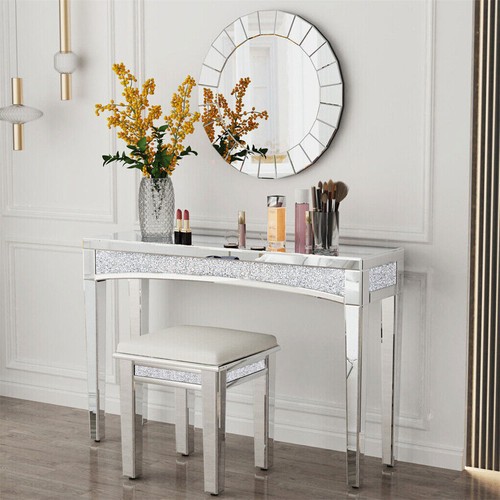 Luxury Mirrored Console Table Sparkling Crushed Diamond for Hallway Living Room - Picture 4 of 15