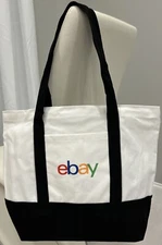 eBay Branded Canvas Tote Bag 17" x 13 1/2" w/ 8" Carry Straps & Front Pocket NEW