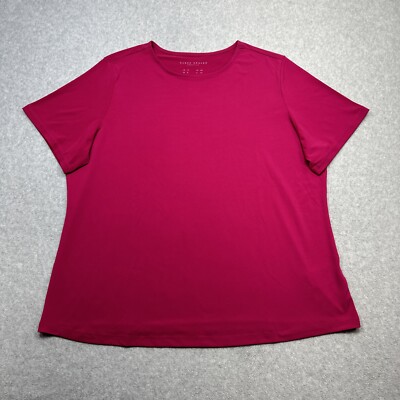 Susan Graver Top Plus 1X Pink Liquid Knit Essentials Stretch Comfort Casual Wear