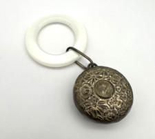 Antique TOWLE Sterling Silver Baby Rattle Mother of Pearl Ring Floral Marked 851