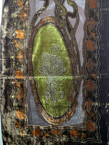 SILK MIX Velvet Devore Scarf Stole New With Fringe CHOCOLATE BROWN/ GREEN - Picture 9 of 11