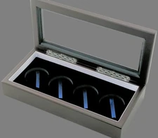 Wood Display Glass Top Box Large/Air Tite "H" Four Coin/Challenge Coin Capsule  