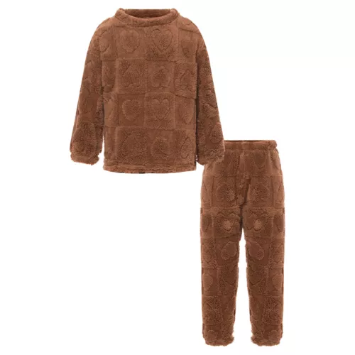 Kids Boys Girls Pajamas Set Solid Color Tops With Pants Round Neck Flannel Suit - Foto 60 di 72